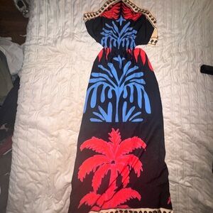 SHEIN Black Dress with Red and Blue Tropical Print
